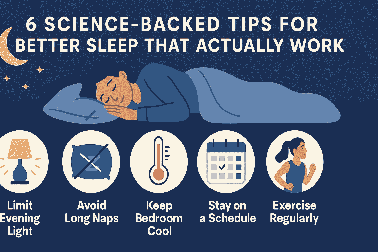 A person peacefully sleeping in a cool, dark room with subtle scientific-themed elements. This image represents effective sleep quality improvement.