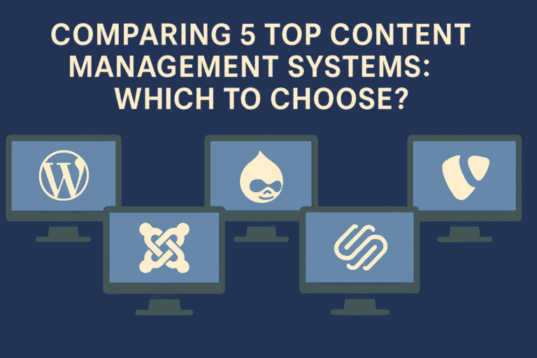 A user contemplating different website platforms on a screen, symbolizing the decision among the best CMS platforms 2025.
