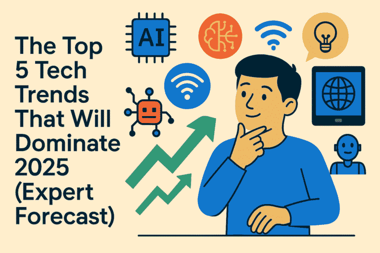 Interconnected glowing lines and dots forming a futuristic network, symbolizing dominant tech trends 2025.