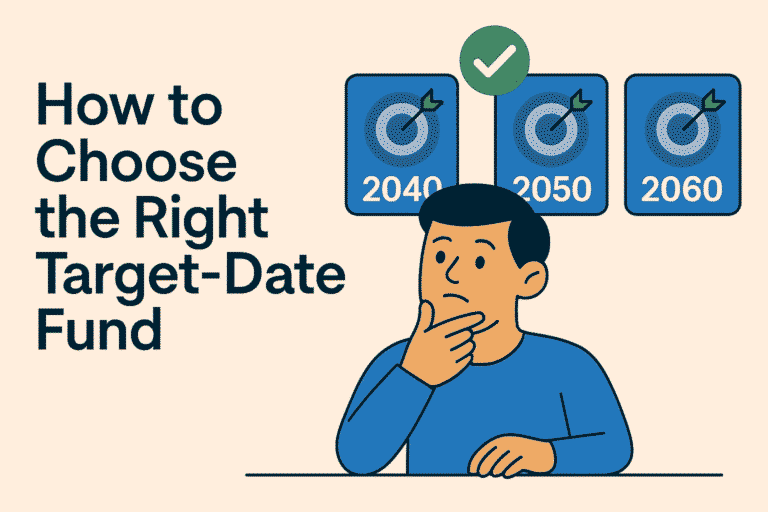 A winding road stretching towards a sunset horizon, with a calendar marked "2050," symbolizing the journey to retirement with a target-date fund.